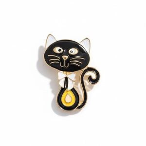 NEW Black Enamel Tuxedo Cat Brooch Pin